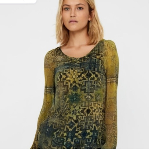 TWELFTH STREET BY CYNTHIA VINCENT Anthropologie Green Print Silk Dress Size 4 - Picture 2 of 9